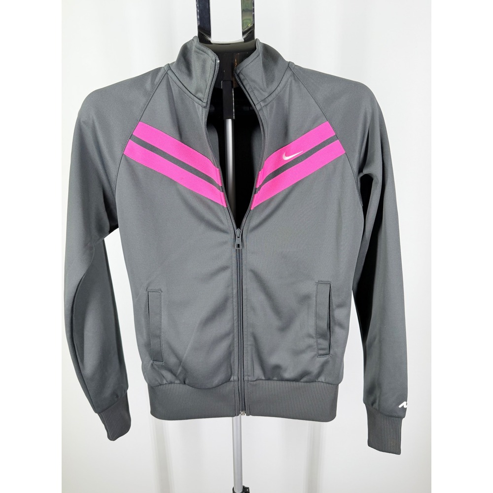 Nike The Athletic Dept Womens Track Jacket Gray Pink Stripe Full Zip Small